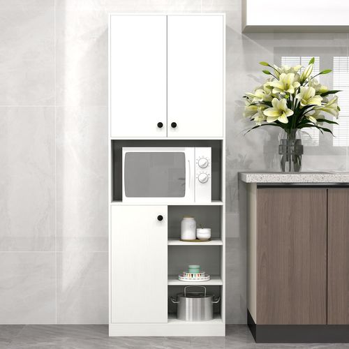Buffet Cuisine, Meuble Cuisine Rangement 166 Cm, 3 Placard, Double Porte, 5 Etagères, Blanc