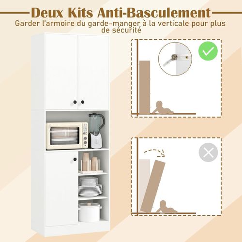 Buffet Cuisine, Meuble Cuisine Rangement 166 Cm, 3 Placard, Double Porte, 5 Etagères, Blanc