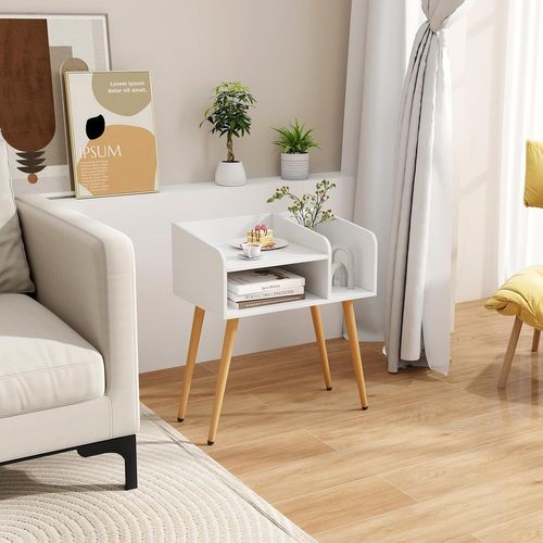 Table De Chevet, Table De Nuit 2 Niveaux Avec Etagères Ouvertes, Pieds En Métal (2,blanc)