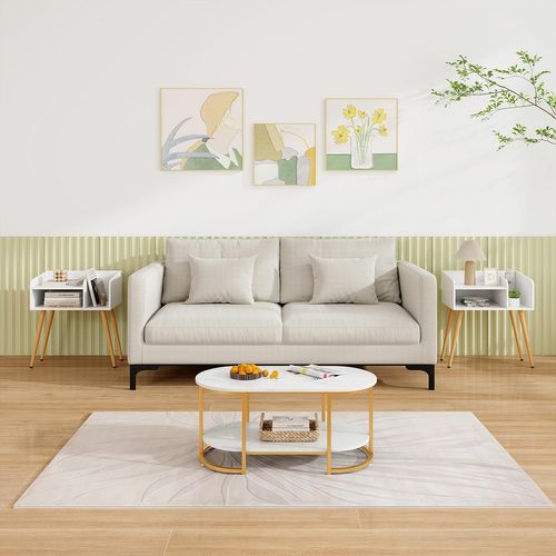 Table De Chevet, Table De Nuit 2 Niveaux Avec Etagères Ouvertes, Pieds En Métal (2,blanc)