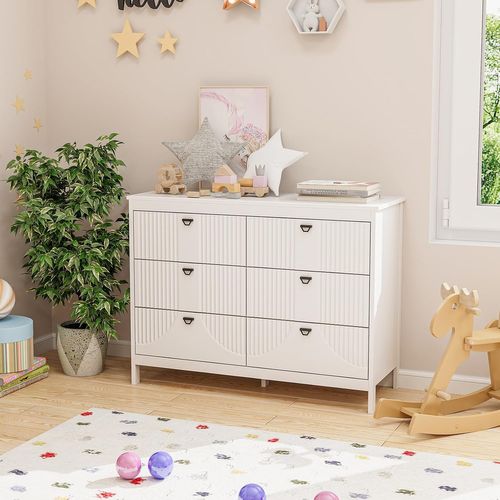 Commode 6 Tiroirs, Commode Blanche Bois Pour Chambre, Meuble De Rangement Chambre