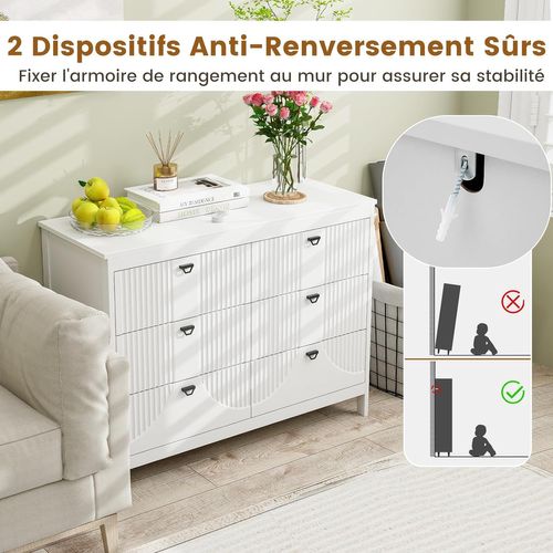 Commode 6 Tiroirs, Commode Blanche Bois Pour Chambre, Meuble De Rangement Chambre