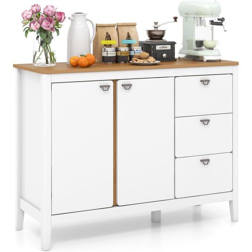 Buffet Cuisine Bois, Armoire Commode 3 Tiroirs, Grand Placard 2 Portes, Étagère Réglable