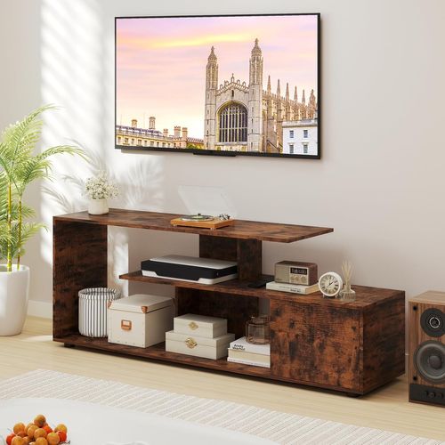 Meuble TV, Meuble Télé Pour 55" Au Max, Design S, Rangement Ouvert (marron Rustique)