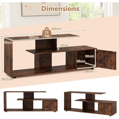 Meuble TV, Meuble Télé Pour 55" Au Max, Design S, Rangement Ouvert (marron Rustique)