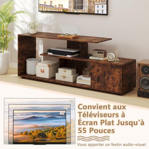 Meuble TV, Meuble Télé Pour 55" Au Max, Design S, Rangement Ouvert (marron Rustique)
