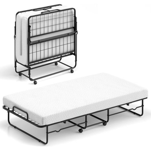 Lit Pliant 90 X 190 Cm Avec Matelas, Lit D'appoint Simple Avec Mousse à Mémoire De Forme