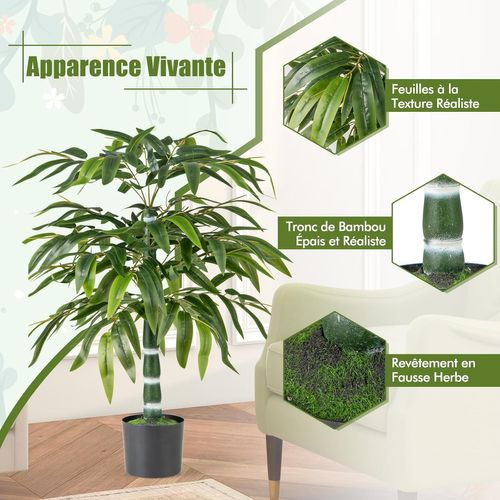 Lot De 2 Arbres Artificiels En Bambou De 100 Cm, Fausses Plantes Avec Pot En Plastique