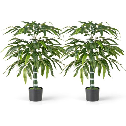 Lot De 2 Arbres Artificiels En Bambou De 100 Cm, Fausses Plantes Avec Pot En Plastique