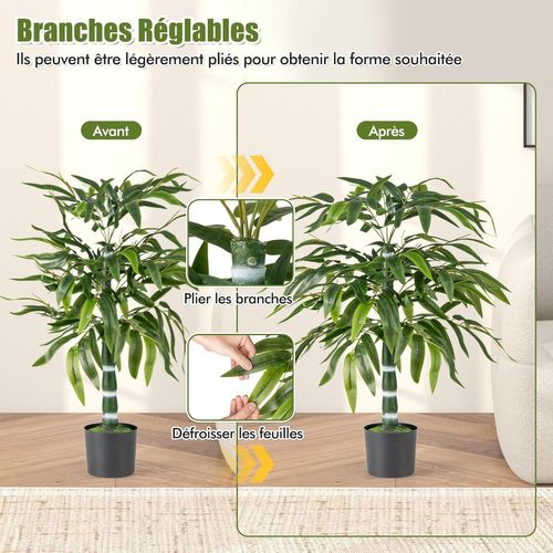 Lot De 2 Arbres Artificiels En Bambou De 100 Cm, Fausses Plantes Avec Pot En Plastique