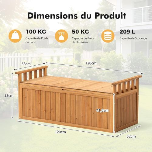 Banc De Rangement D'extérieur En Bois, Banc D'extérieur à 2 Places De 209 L, Charge 100kg