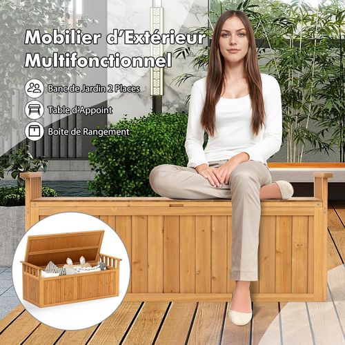 Banc De Rangement D'extérieur En Bois, Banc D'extérieur à 2 Places De 209 L, Charge 100kg