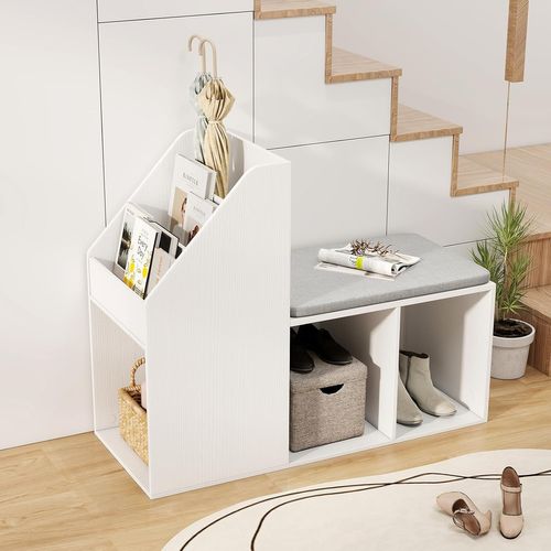 Banc Chaussures Entrée, Banc De Rangement, 3 Compartiments Inférieurs, 97 × 40 × 79 Cm