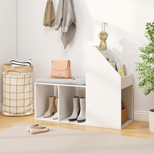 Banc Chaussures Entrée, Banc De Rangement, 3 Compartiments Inférieurs, 97 × 40 × 79 Cm