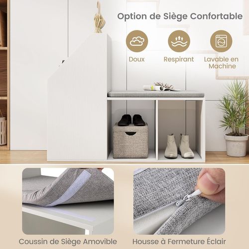 Banc Chaussures Entrée, Banc De Rangement, 3 Compartiments Inférieurs, 97 × 40 × 79 Cm