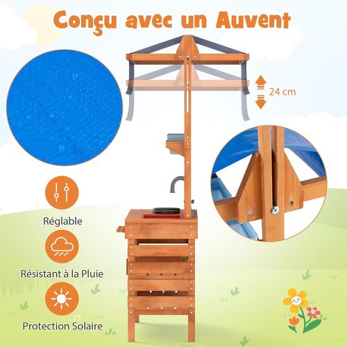 Cuisine Extérieure Enfant Avec Tableau Noir Et 4 Tasses De Plantation Et 3 Outils, Cuisine De Boue