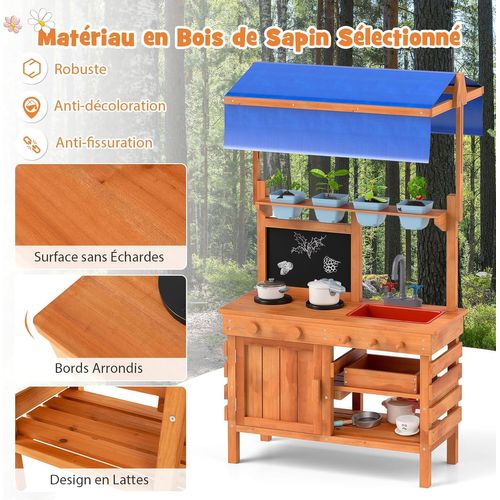 Cuisine Extérieure Enfant Avec Tableau Noir Et 4 Tasses De Plantation Et 3 Outils, Cuisine De Boue