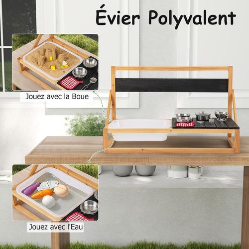 Cuisine Extérieure Murale Enfant Avec Tableau Noir Et Évier, Jeu De Cuisine En Bois De Sapin Enfant