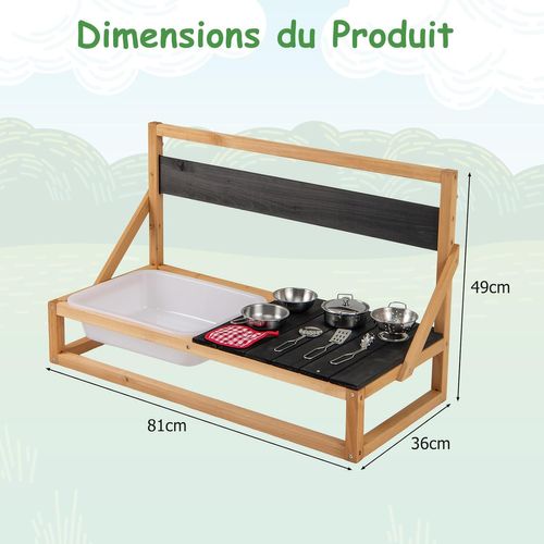 Cuisine Extérieure Murale Enfant Avec Tableau Noir Et Évier, Jeu De Cuisine En Bois De Sapin Enfant