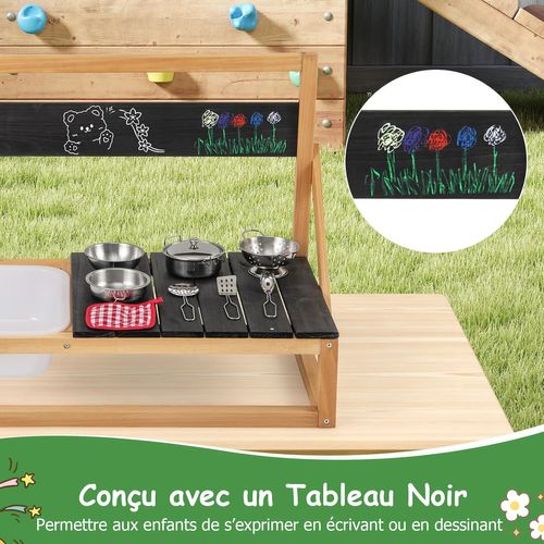 Cuisine Extérieure Murale Enfant Avec Tableau Noir Et Évier, Jeu De Cuisine En Bois De Sapin Enfant