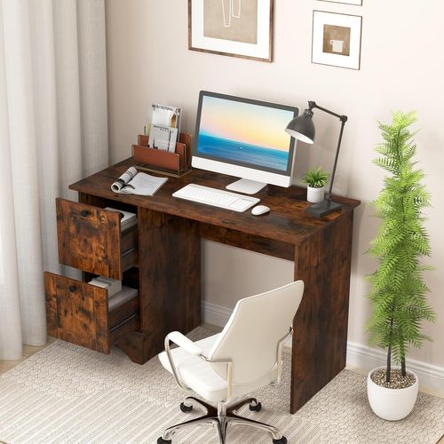 Bureau D'ordinateur Avec 2 Tiroirs, Bureau D'étude Compact Pour Ordinateur Portable(brun Rustique)