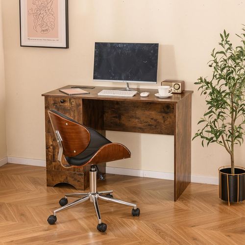Bureau D'ordinateur Avec 2 Tiroirs, Bureau D'étude Compact Pour Ordinateur Portable(brun Rustique)