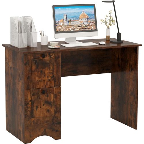 Bureau D'ordinateur Avec 2 Tiroirs, Bureau D'étude Compact Pour Ordinateur Portable(brun Rustique)
