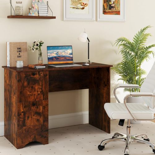 Bureau D'ordinateur Avec 2 Tiroirs, Bureau D'étude Compact Pour Ordinateur Portable(brun Rustique)