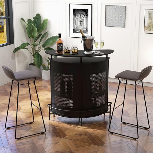 Table De Bar, Ilot Central Cuisine, Cadre En Métal, Pieds Réglables (demi-cercle)