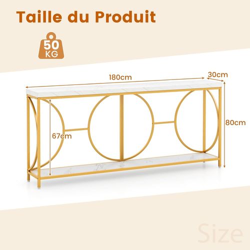 Console Meuble XXL, Grand Table Console Industriel, 180 X 30 X 80 Cm, 2 Étagères (blanc)