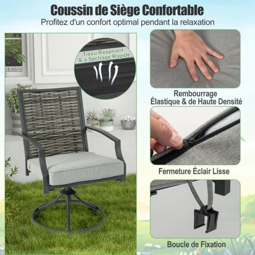 Ensemble De Meubles De Patio 3 Pièces Salon De Jardin Avec Chaises En Osier Pivotantes