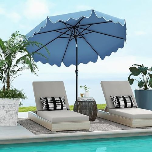 Parasol De Patio 271 Cm Avec Manivelle, Inclinaison Par Bouton-poussoir (style 1,marine)