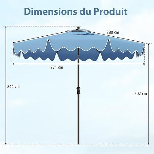 Parasol De Patio 271 Cm Avec Manivelle, Inclinaison Par Bouton-poussoir (style 1,marine)