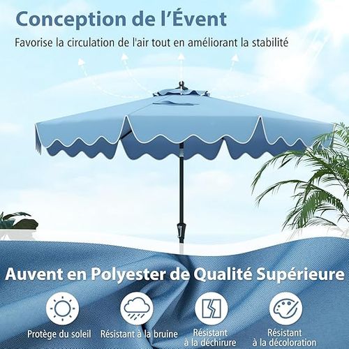 Parasol De Patio 271 Cm Avec Manivelle, Inclinaison Par Bouton-poussoir (style 1,marine)