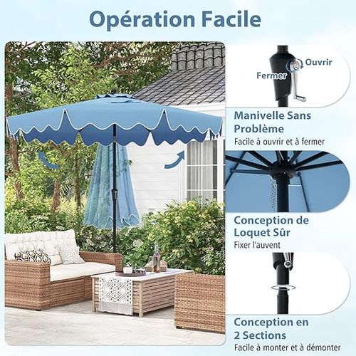 Parasol De Patio 271 Cm Avec Manivelle, Inclinaison Par Bouton-poussoir (style 1,marine)