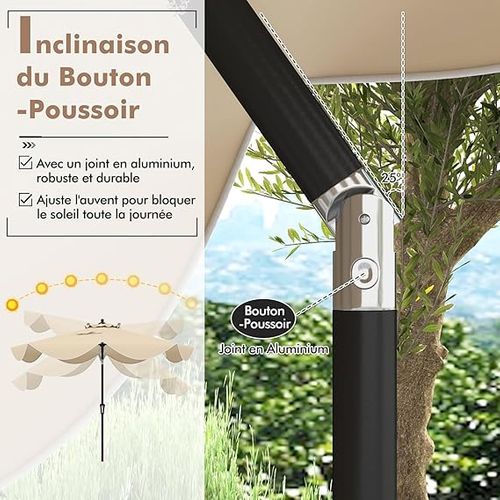 Parasol De Patio 270 Cm Avec Manivelle, Inclinaison Par Bouton-poussoir (style 2,beige)