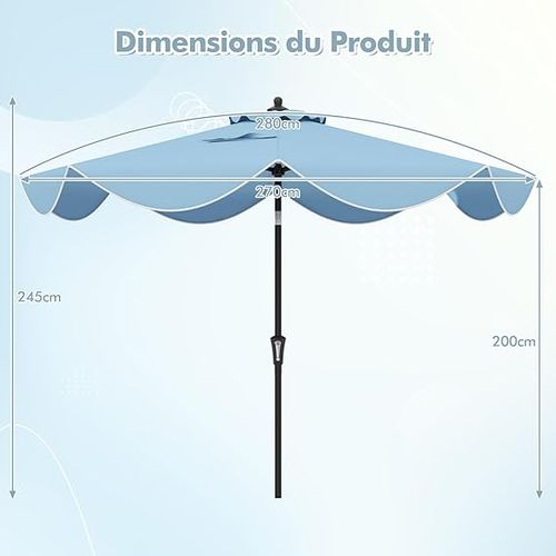 Parasol De Patio 270 Cm Avec Manivelle, Inclinaison Par Bouton-poussoir (style 2,marine)