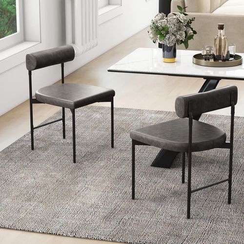 Chaise De Salle à Manger Lot De 2, Chaise De Cuisine Cuir, Dossier Incurvé Rembourré, Siège En U