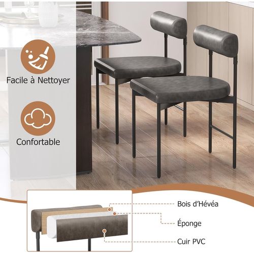 Chaise De Salle à Manger Lot De 2, Chaise De Cuisine Cuir, Dossier Incurvé Rembourré, Siège En U