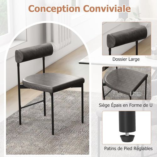 Chaise De Salle à Manger Lot De 2, Chaise De Cuisine Cuir, Dossier Incurvé Rembourré, Siège En U