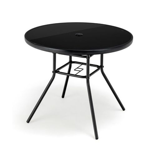 Table De Jardin Ronde 86 Cm En Verre Trempé Table D'appoint D’extérieur Avec Trou Pour Parasol
