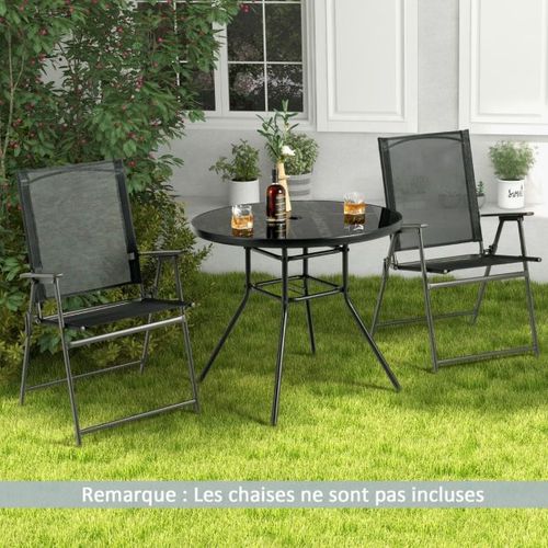 Table De Jardin Ronde 86 Cm En Verre Trempé Table D'appoint D’extérieur Avec Trou Pour Parasol