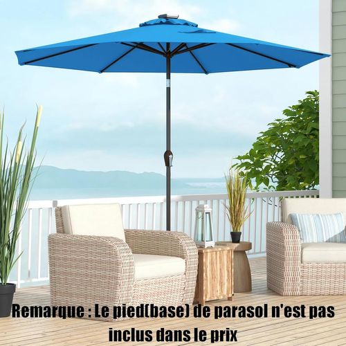 Parasol De Jardin Extérieur Ø 300 Cm, Parasol Inclinable Lumineux Solaire Avec 24 LED (bleu Clair)