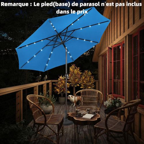 Parasol De Jardin Extérieur Ø 300 Cm, Parasol Inclinable Lumineux Solaire Avec 24 LED (bleu Clair)