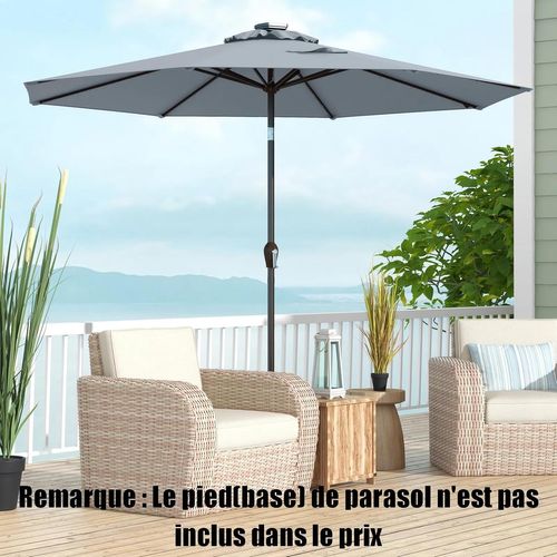 Parasol De Jardin Extérieur Ø 300 Cm, Parasol Inclinable Lumineux Solaire Avec 24 LED (gris)