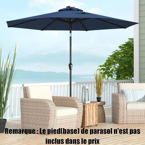 Parasol De Jardin Extérieur Ø 300 Cm, Parasol Inclinable Lumineux Solaire Avec 24 LED (bleu Foncé)