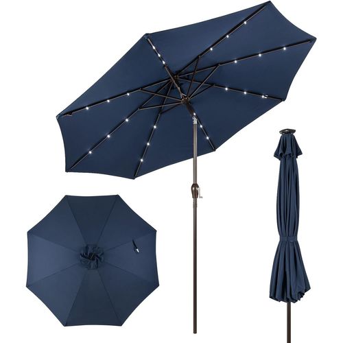Parasol De Jardin Extérieur Ø 300 Cm, Parasol Inclinable Lumineux Solaire Avec 24 LED (bleu Foncé)