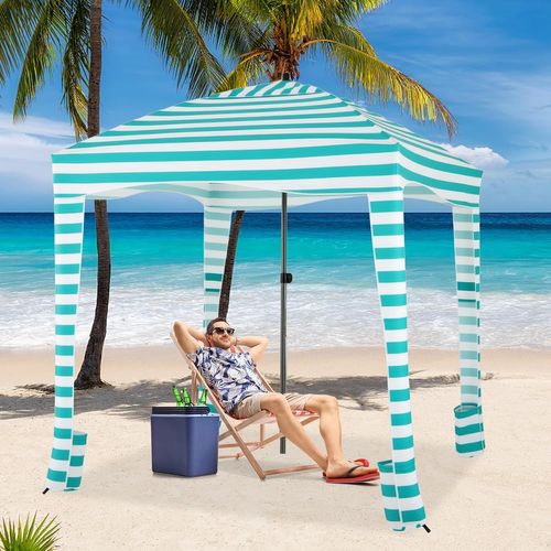 Tonnelle De Plage COSTWAY 185×185 Cm – UV50+, Paroi Amovible, Hauteur Réglable, Sac De Transport