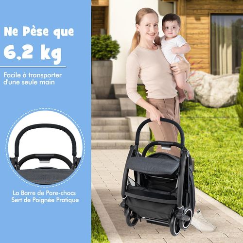 Poussette Canne Bébé 0-3 Ans(charge 15 Kg) Avec Dossier Et Auvent Réglables (gris)