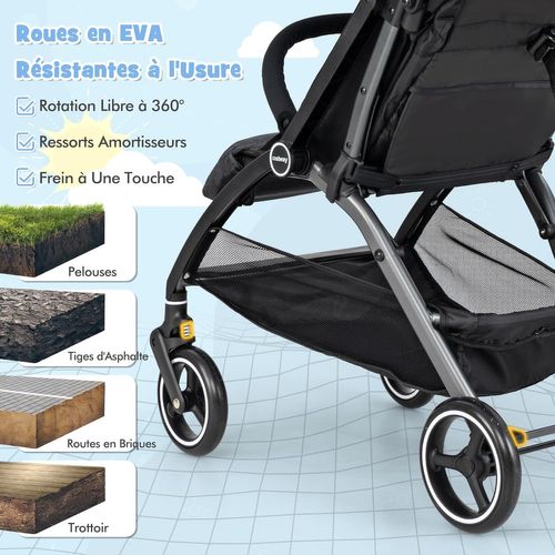 Poussette Canne Bébé 0-3 Ans(charge 15 Kg) Avec Dossier Et Auvent Réglables (gris)